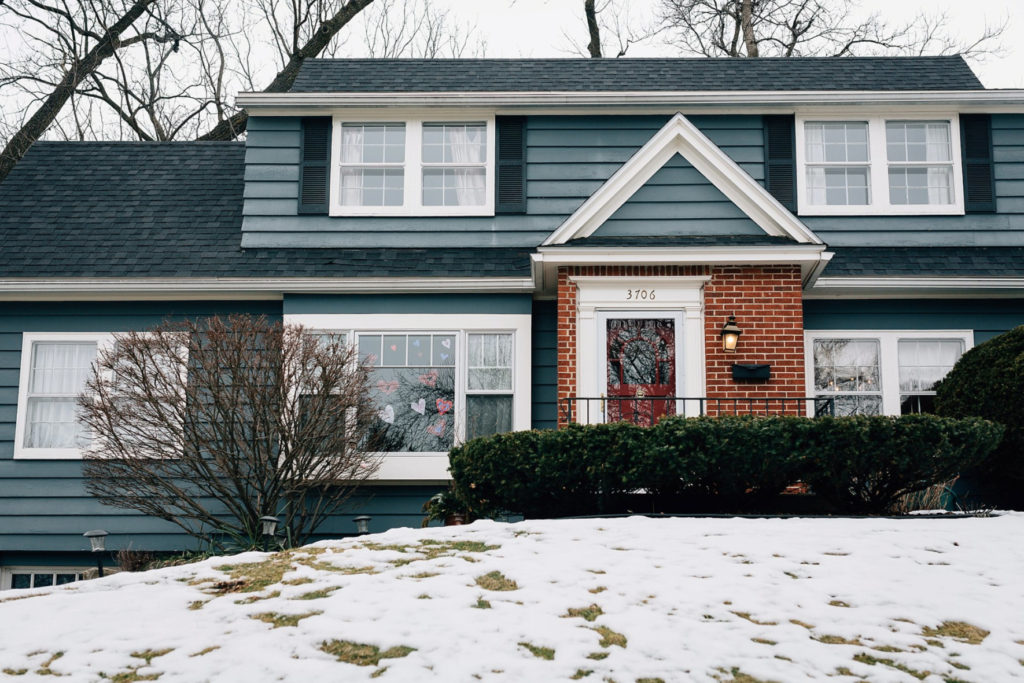 The Ferrazzano home, with paper hearts in the windows.