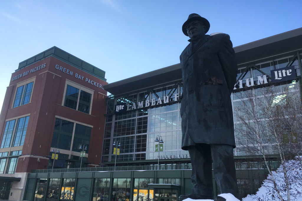 Vince Lombardi statue outside Lambeau Field.