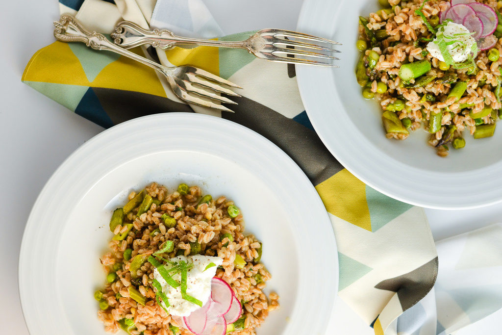 Farro with spring vegetables by Vicky Cassidy.