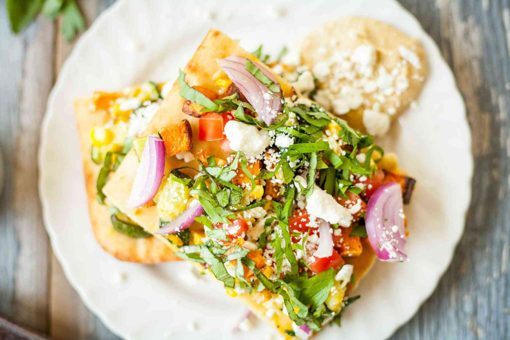 Rainbow feta flatbread by the Live-In Kitchen.