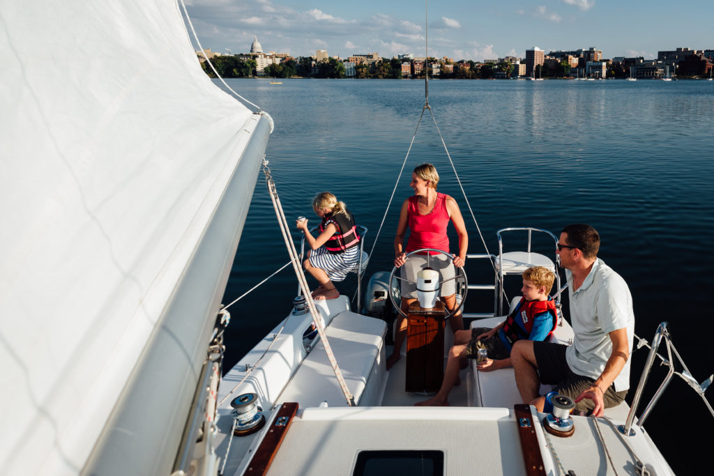 The Parsons family sailing on Lake Mendota in Madison, Wisconsin.