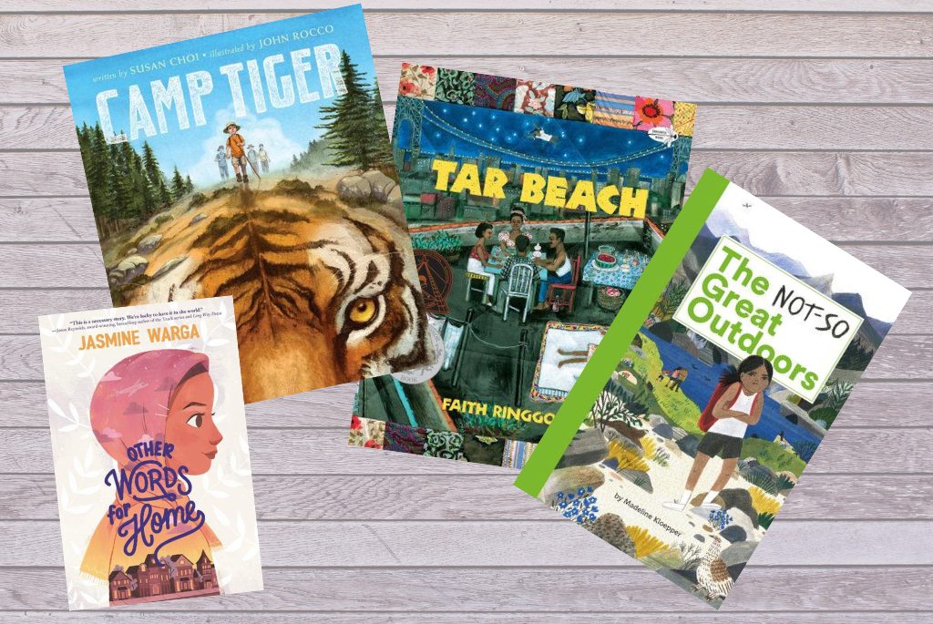 Four books: Other Words for Home, Camp Tiger, Tar Beach and The Not So Great Outdoors.