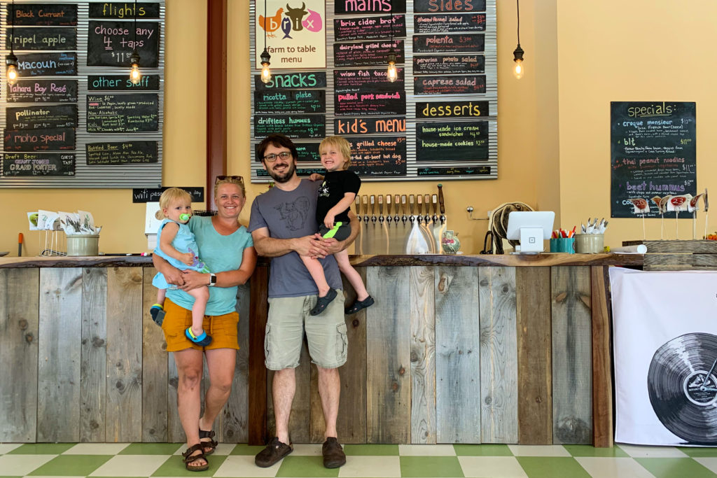 Matt and Marie Raboin with their kids at Brix Cider in Mount Horeb, Wisconsin. 