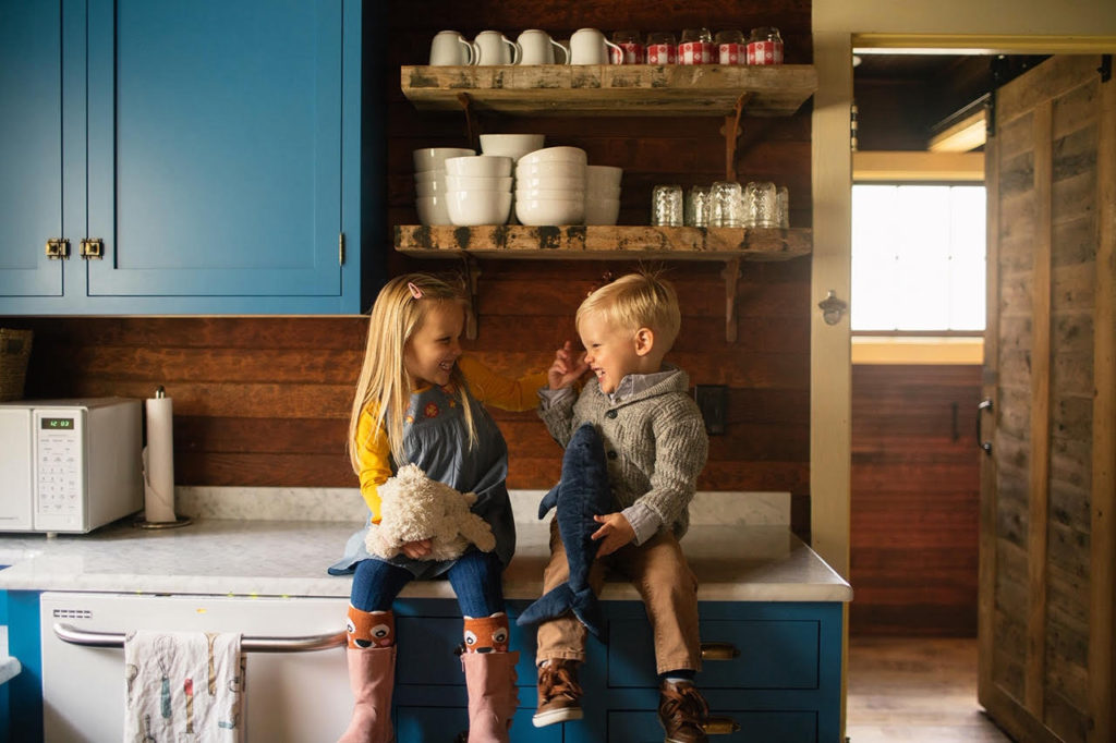 The Marsh kids inside the Pine Cove Cabin near Minocqua, Wisconsin.