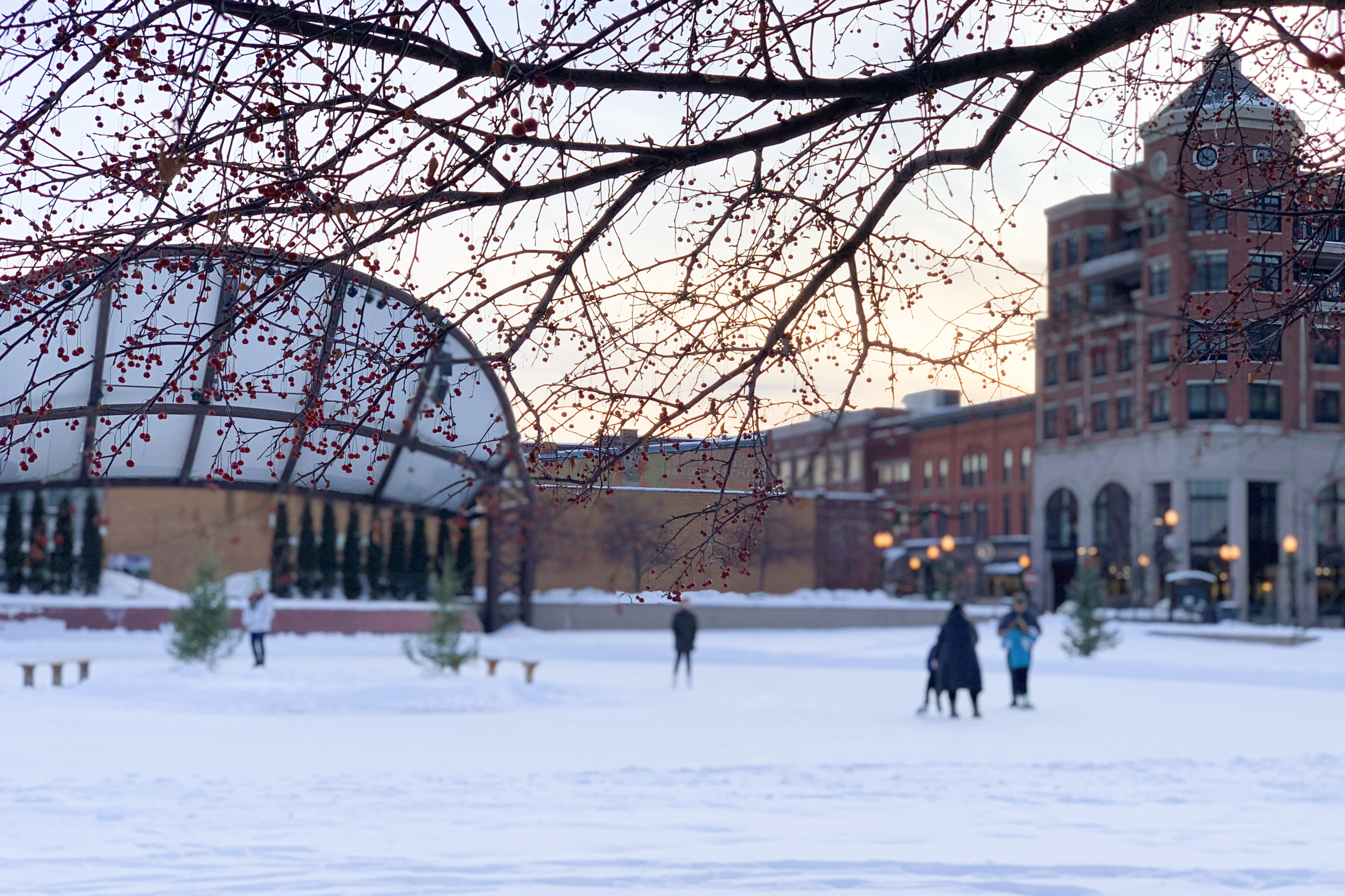 Ice skaters at the 400 Block in downtown Wausau, Wisconsin.