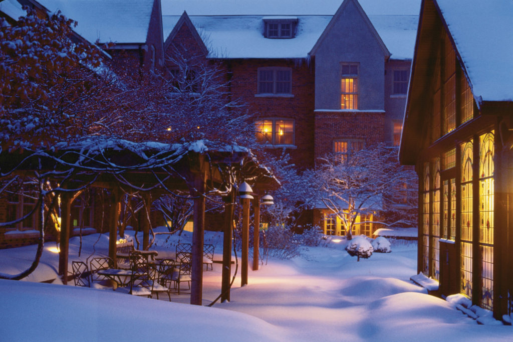 A wintery courtyard at the American Club in Kohler, Wisconsin.