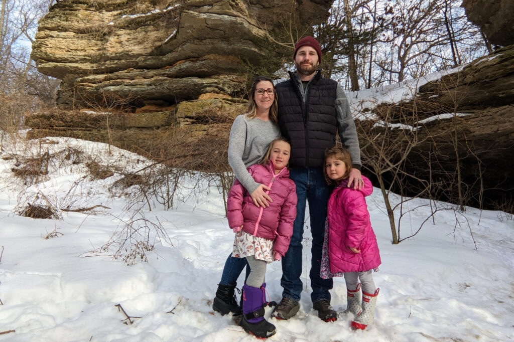 The Hendricks family on a winter hike in Wisconsin.